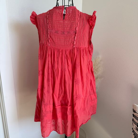 Free People Nobody Like You Boho Pintuck Lace Cotton Embellished Mini Dress XS - Picture 7 of 12
